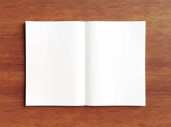 Biały otwarty magazyn makieta na drewnianym renderowaniu 3D — Zdjęcie stockowe