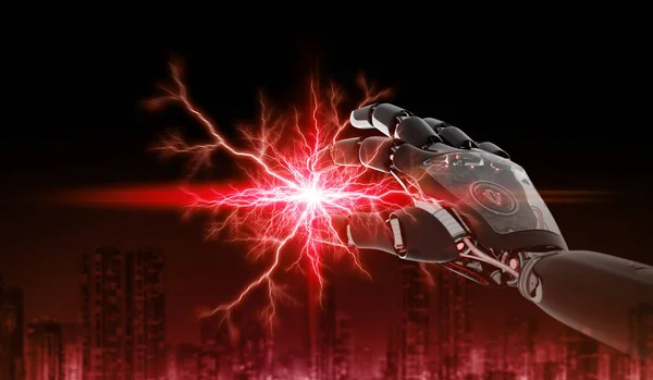 Robot rojo hackeando un sistema eléctrico renderizado 3D —  Fotos de Stock