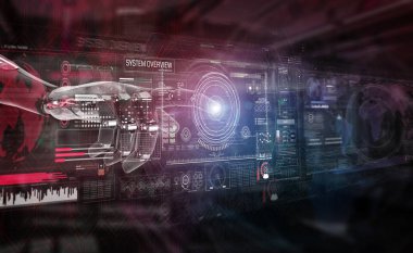 Dijital ekranlar 3d render ile bir sistem Hack kırmızı robot