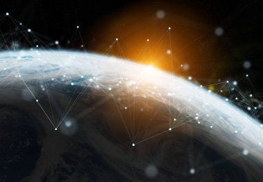 Dünya çapında Global verileri değişimleri ve bağlantı sistemi 3D 