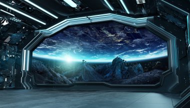 Koyu mavi uzay gemisi fütüristik iç spac pencere Manzaralı