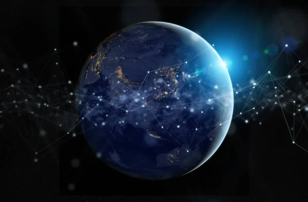 Глобальная система обмена данными и соединений по всему миру 3D — стоковое фото