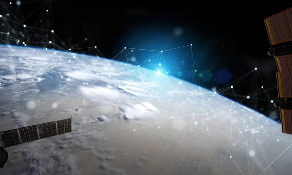 Спутники, отправляющие системы обмена данными и связи через t — стоковое фото