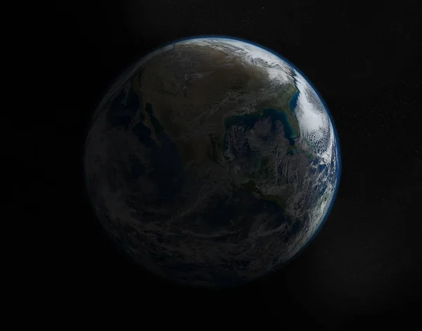 Widok na niebieską planetę Earth w Ameryce podczas Sunrise 3D renderi — Zdjęcie stockowe