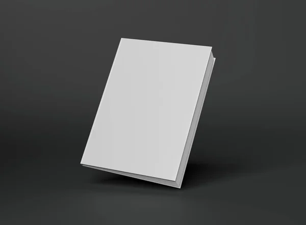 Blank A4 livro capa dura mockup flutuando no fundo cinza 3D re — Fotografia de Stock