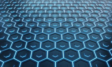 Parlak siyah ve mavi altıgenler desen bir araya geldi Gümüş arka plan