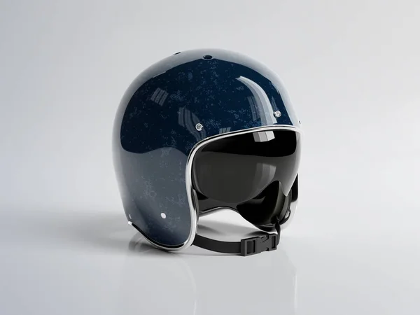 蓝色复古摩托车头盔孤立在白色背景莫库 — 图库照片