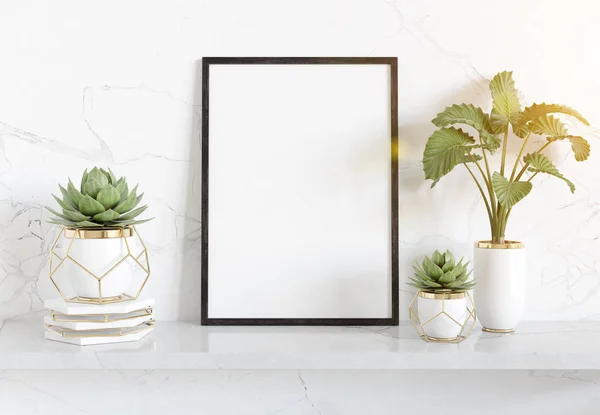 Zwart frame leunend op witte ijskast in heldere interieur met plan — Stockfoto