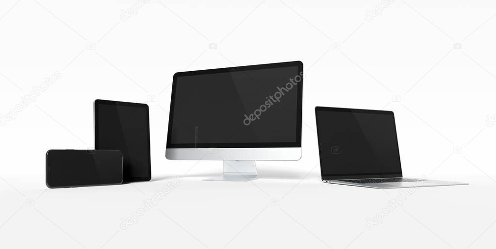 Modern devices with smartphone laptop computer and tablet aligne