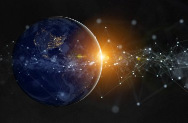 Dünya çapında Global verileri değişimleri ve bağlantı sistemi 3D 