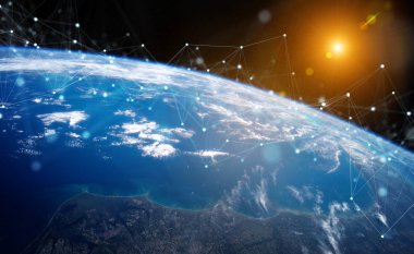 Dünya çapında Global verileri değişimleri ve bağlantı sistemi 3D 