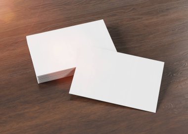 Beyaz kartvizit ahşap mockup 3d render üzerinde kazık