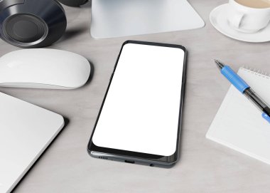 Modern smartphone masaüstü mockup 3d render döşeme
