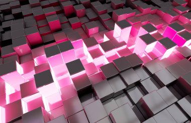 Parlak siyah mavi ve pembe kareler desen 3d render arka plan