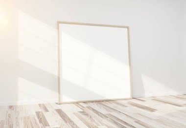 Ahşap zemin ile parlak beyaz iç yaslanmış ahşap çerçeve 