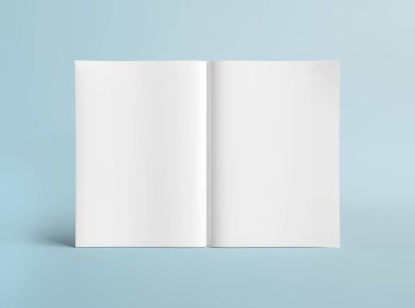 Boş A4 ayakta dergisi Mockup mavi arka plan 3d izole