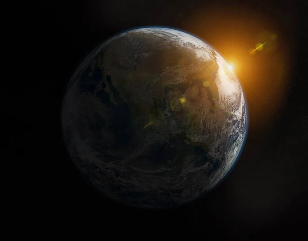 Vista del planeta azul Tierra en América durante una salida del sol 3D renderi —  Fotos de Stock