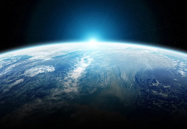行星地球在日出期间与大气近距离观察 3 — 图库照片