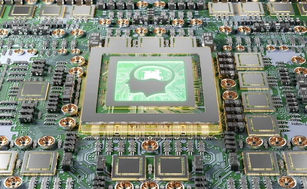 Künstliche Intelligenz in einem modernen 3D-Rendering von GPU-Karten — Stockfoto