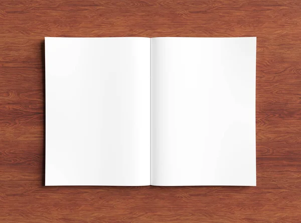 White open magazine mockup on wooden 3D rendering — Stock Photo, Image