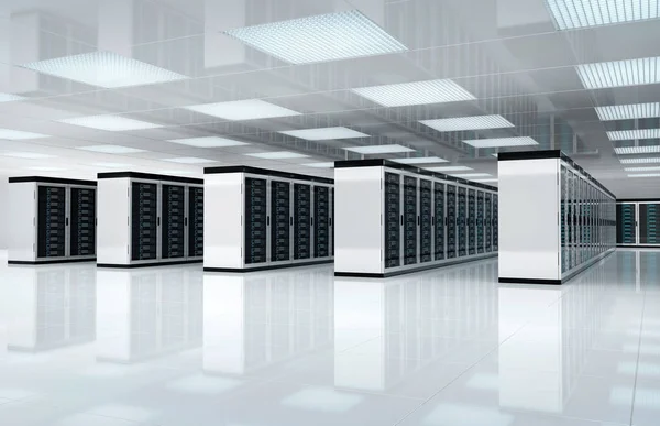 White Server Center Raum mit Computern und Speichersystemen 3d — Stockfoto