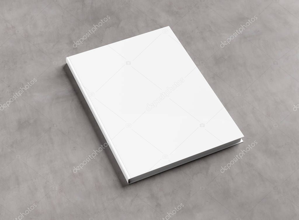 Blank hardcover book mockup on concrete 3D rendering