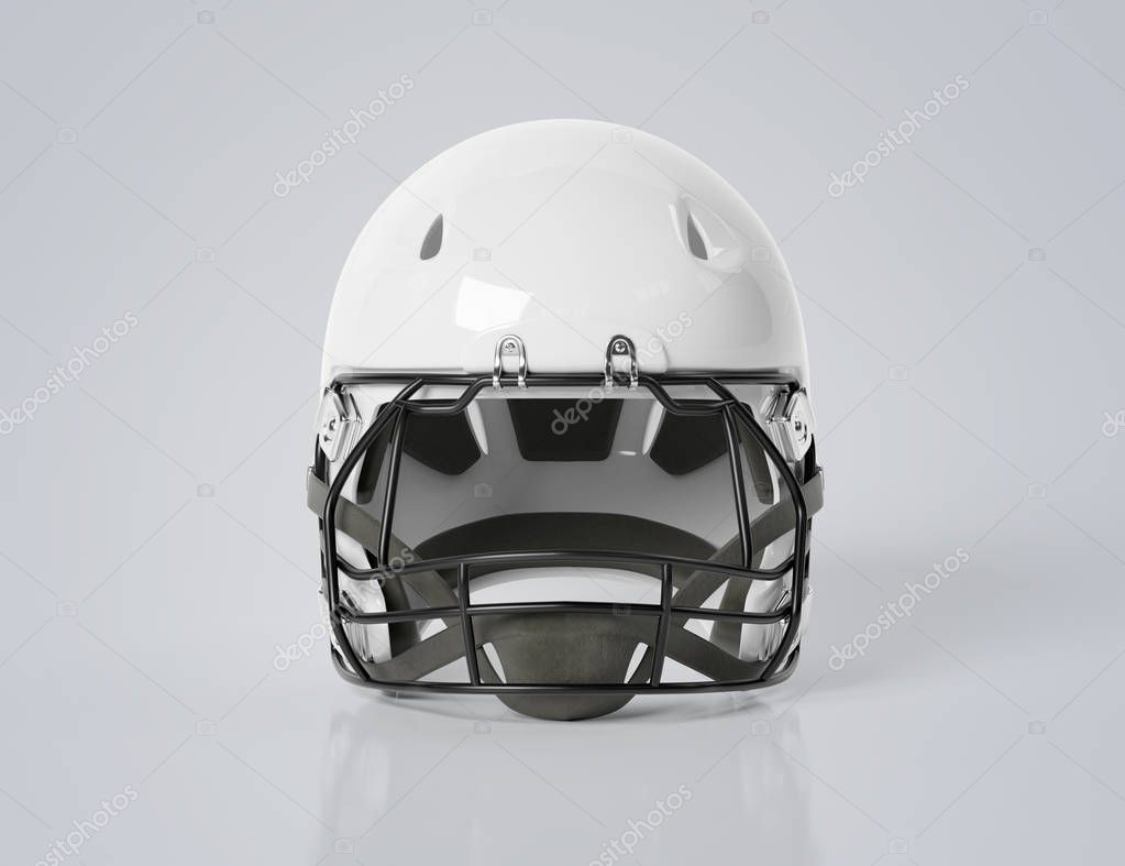 White American football helmet isolated on grey background mockup 3D rendering