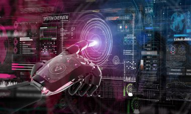 Dijital ekranlar 3d render ile bir sistem Hack kırmızı robot