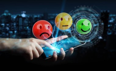 Müşteri memnuniyeti derecelendirme 3B oluşturmayı kullanarak iş adamı