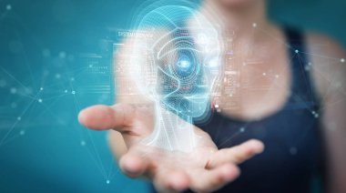 Kadın dijital yapay zeka kafa arayüzü kullanarak 3D yeniden