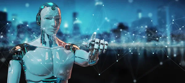 White robot using floating digital network connections with dots — Stock Photo, Image