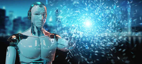 Robot umanoide bianco che crea nuova fonte di energia futuristica — Foto Stock