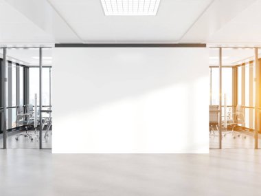 Büyük pencereler Mockup 3d ile beton ofiste Boş beyaz duvar
