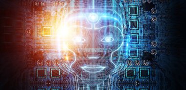 Yapay zeka 3 temsil eden robot kadın cyborg yüz