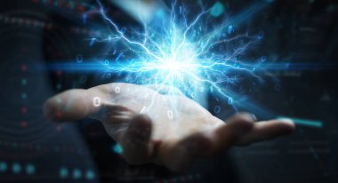 İşadamı yenilenebilir ve sürdürülebilir eko enerji 3d ren oluşturma
