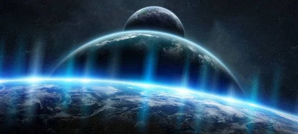 Avlägsen planetsystem i utrymme med exoplaneter 3d rendering elem — Stockfoto
