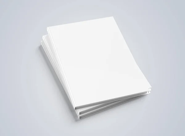 Libro en blanco A4 tapa dura mockup pila aislado en renderina 3D gris — Foto de Stock