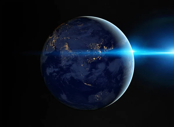 アジア3dレンドの都市ライトと夜の惑星地球の眺め — ストック写真