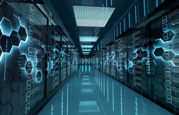 Servers datacenter ruimte met computers opslagsystemen en Hexa — Stockfoto