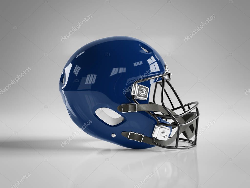 Blue American football helmet isolated on white background mockup 3D rendering