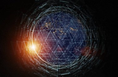 Dünya çapında Global verileri değişimleri ve bağlantı sistemi 3D 