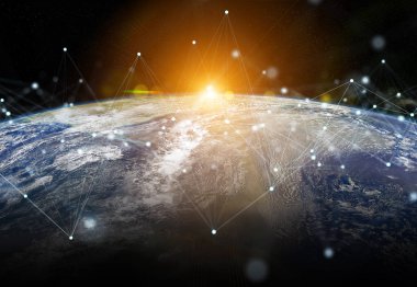 Dünya çapında Global verileri değişimleri ve bağlantı sistemi 3D 
