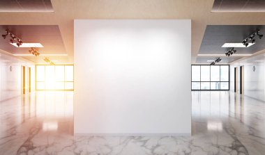 Mermer ve ahşap ofis mockup büyük pencereler ile boş duvar