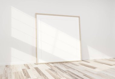 Ahşap zemin ile parlak beyaz iç yaslanmış ahşap çerçeve 