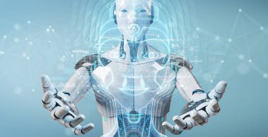 Dijital yapay zeka kafa Interfac kullanarak beyaz robot