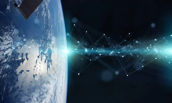 Satellites sending datas exchanges and connections system over t — Stock Photo, Image