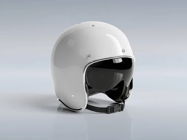 Casco moto vintage blanco aislado sobre fondo gris Mocku — Foto de Stock