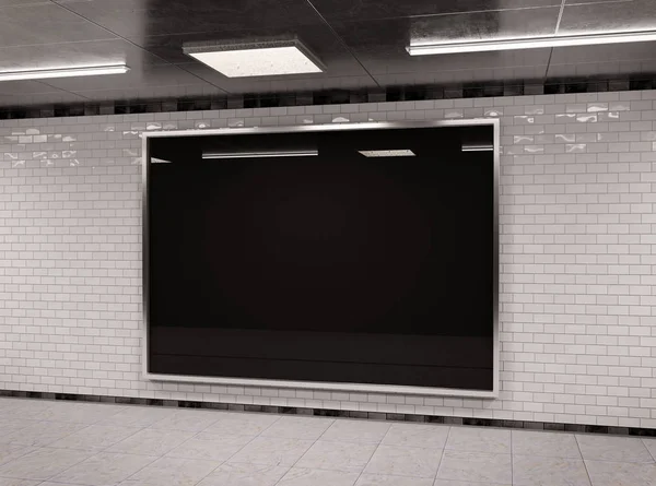 Cadre horizontal de panneau d'affichage souterrain Mockup rendu 3D — Photo