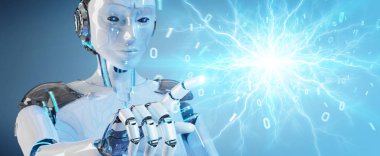 Beyaz insansı robot yenilenebilir ve sürdürülebilir eko ener oluşturma