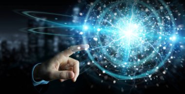 Yenilenebilir ve sürdürülebilir eko enerji oluşturma işadamı el w